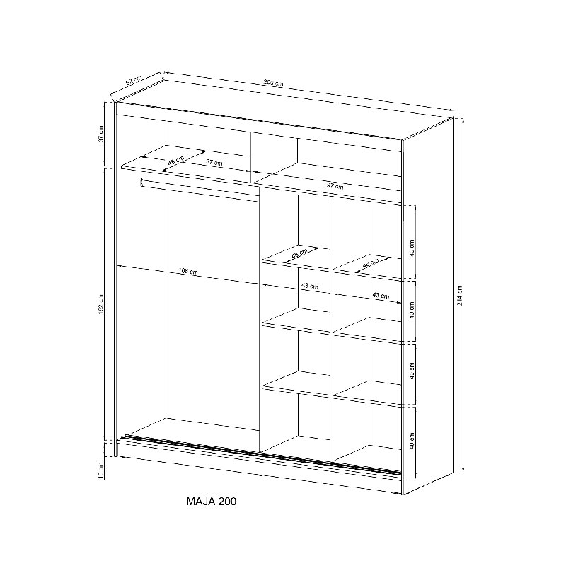 Jahwan 2 Door Manufactured Wood Wardrobe, Grey