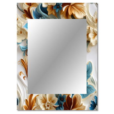 Alvana Rustic Paisley Gold Turquoise Gardens - Floral Wall Mirror, Floral Decorative Mirror, Printed Metal Art