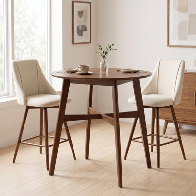 Mid-Century Modern 35.4 in. Round Counter Height Dining Table in Walnut Brown