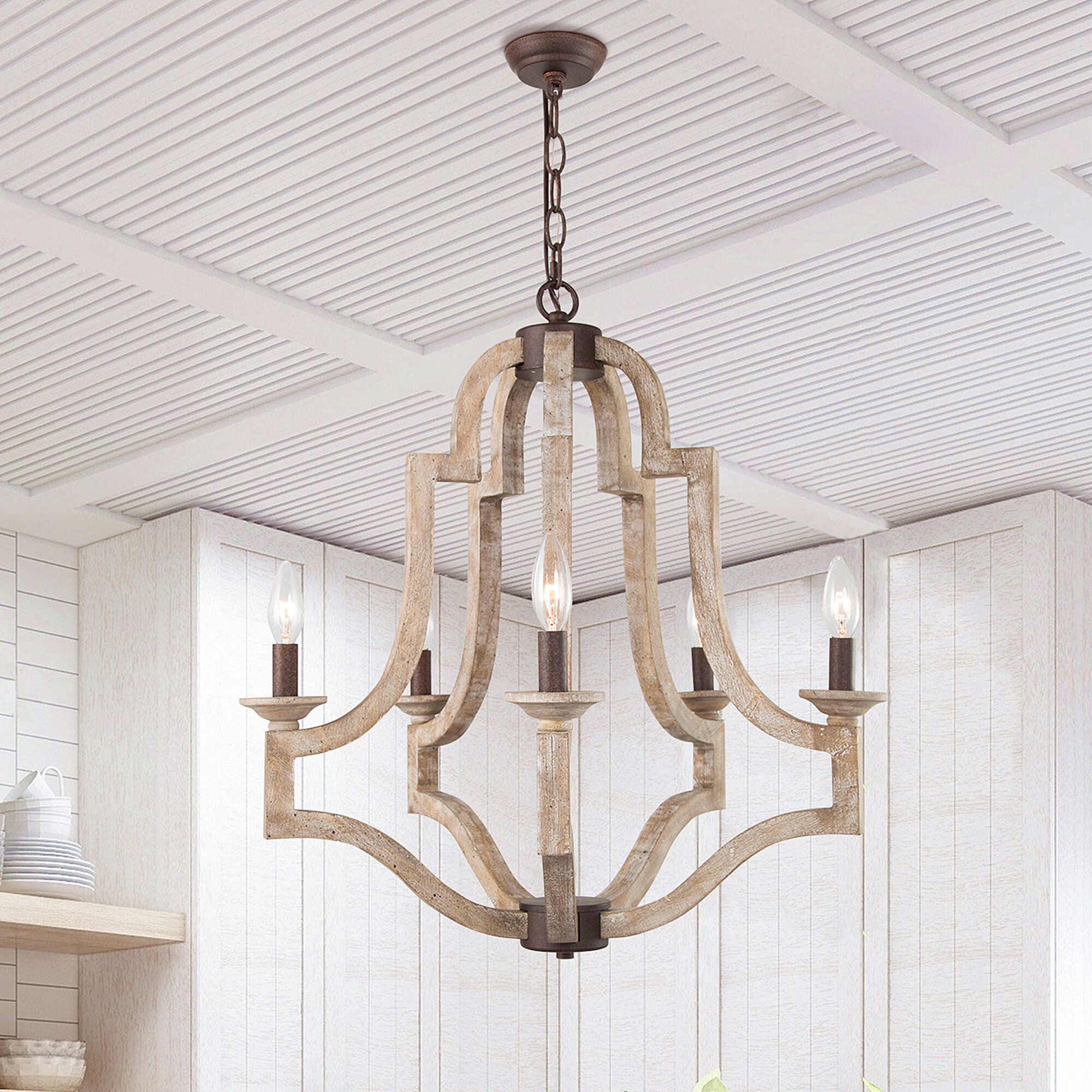 Ophelia & Co. Huitt 5 - Light Wood Dimmable Empire Chandelier & Reviews