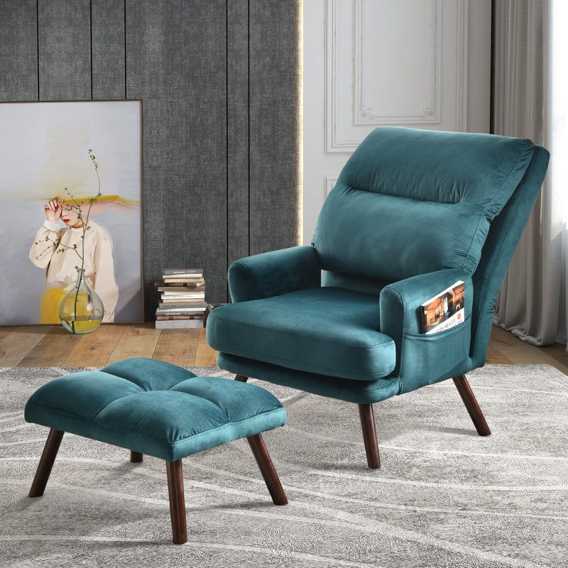 Bentleyville Upholstered Accent Chair with Ottoman, Dark Green Velvet