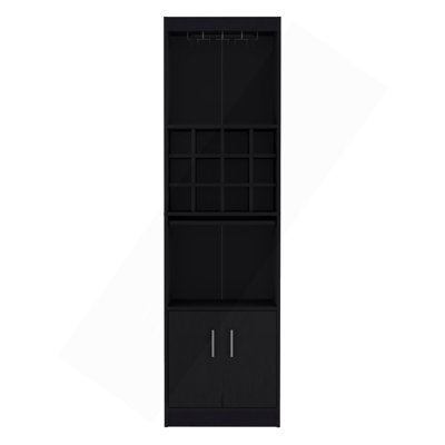 Armoire de bar haute de 71 pouces à 5 niveaux avec porte-verres à pied en verre, armoire à vin, armoire à boissons alcoolisées, casiers à 12 bouteilles, 5 tablettes et plateau escamotable Kevil
