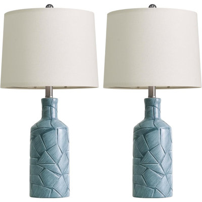 26'' Farmhouse Ceramic Table Lamps Set Of 2, Blue Bedside Lamps For Living Room, Nightstand Lamps For Bedroom Night Stands, Bedroom Lamps For Side Table End Table Hallway, Blue