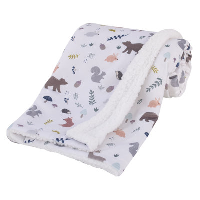 NoJo Woodland Grey, Sage, Tan, and White Super Soft Sherpa Baby Blanket