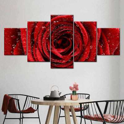 " Damp Red Rose " 5 - Pieces