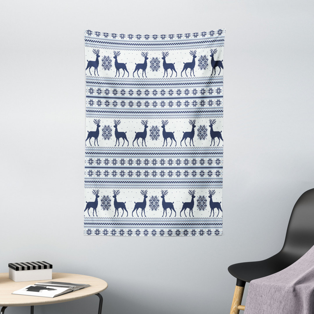 Wandteppich, Pixelkunstart Reindeer, nordisch, Blassblau Dunkelblau