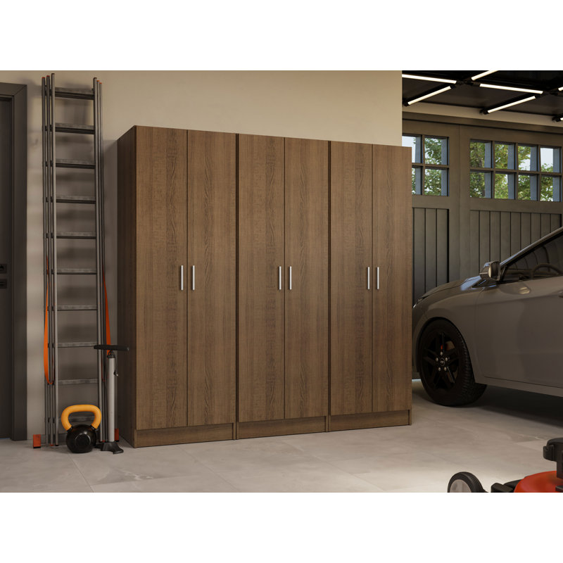 Madesa Garage Storage Cabinet Set 6 Doors 12 Utility Shelves 70"L Wooden Organization Unit for Garage and Tools 9 Adjustable Shelves Anti Tipping - Rustic