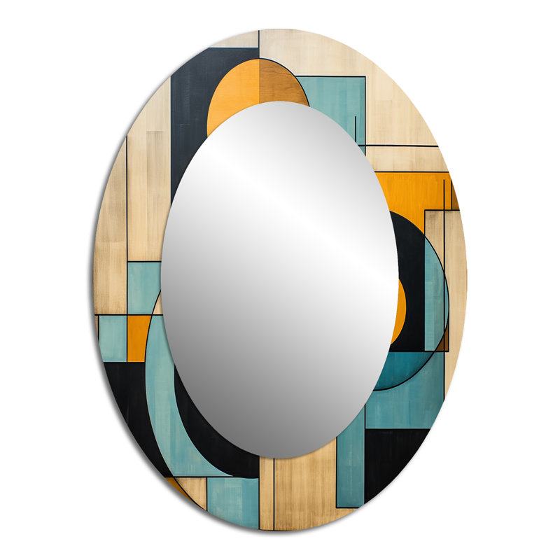 Serendipity Abstract Mid-Century Geometrics - Blue Mid-Century Oval Wall Mirror, 40" x 30"
