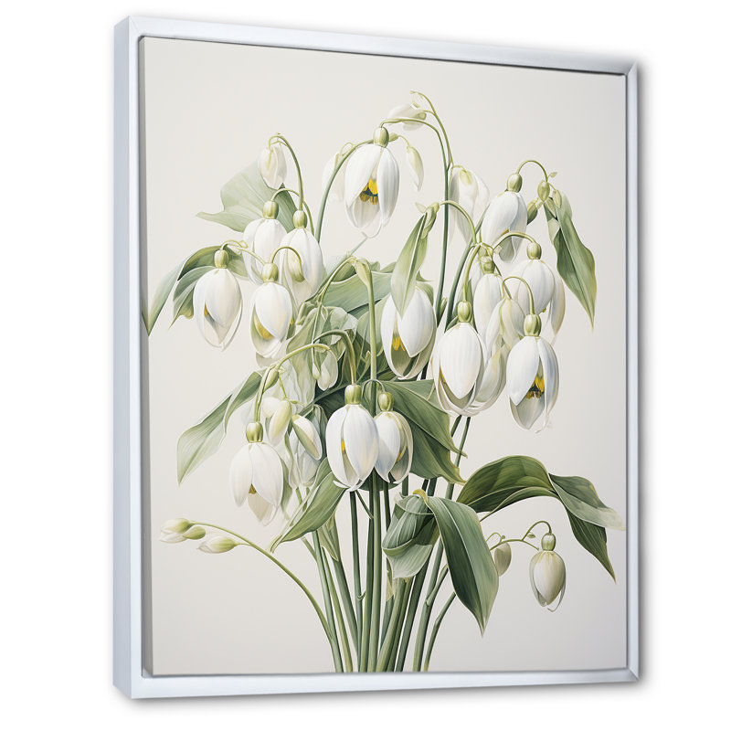 Minimalisme beige Snowdrops Dream II - impressions d'art mural Snowdrops, H 32 po x l 24 po, Cadre flottant blanc
