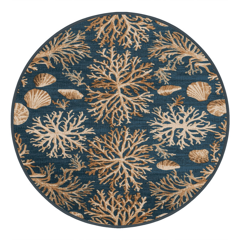  Tapis hawaïen à motif de récifs lavables, Rond 8 pi