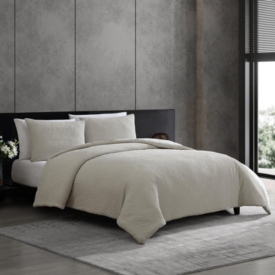 Vera Wang Puckered Texture Cotton Gray Duvet Cover Set