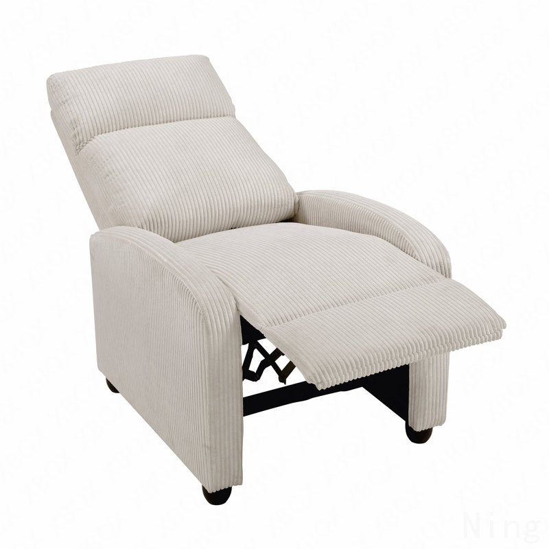 Beige Soft Corduroy Modern Push Back Recliner - Solid Wood Frame, Living Room Furniture, Beige