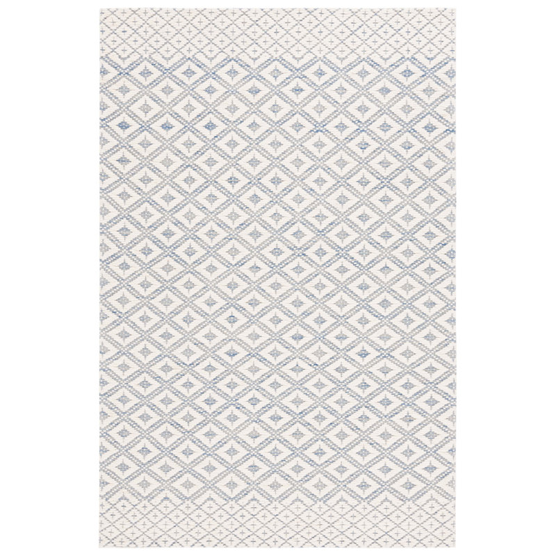 Tapis beige / ivoire en laine / coton tissé à la main à motif géométrique Kennay, Rectangle 4 pi x 6 pi
