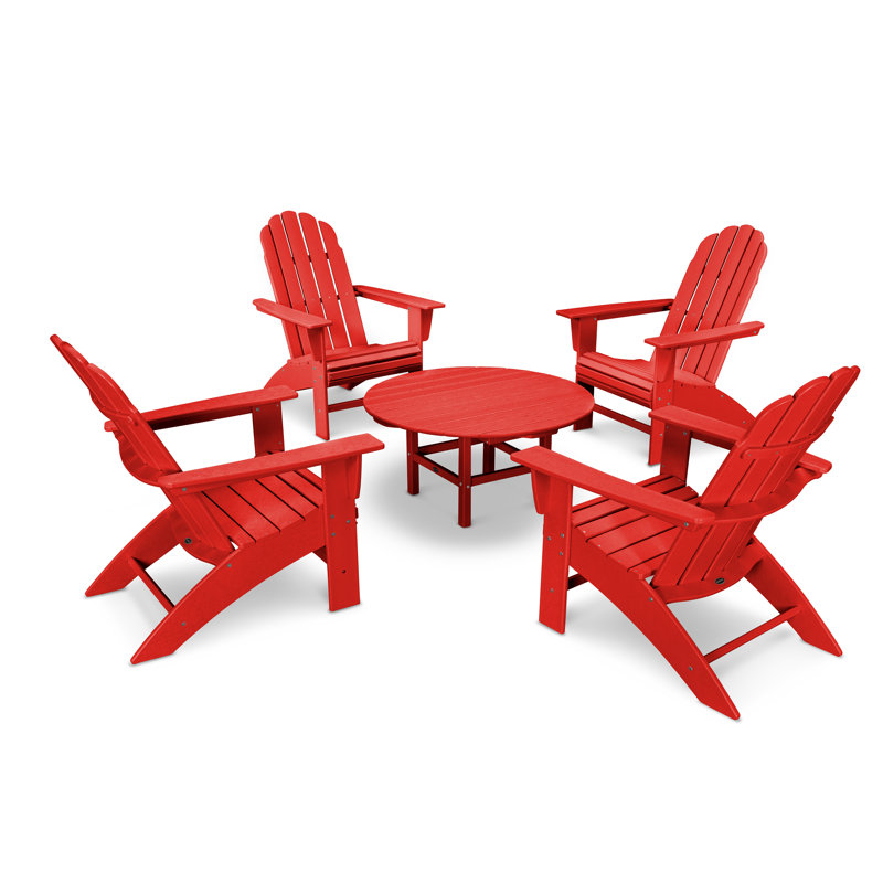 POLYWOOD Vineyard 5-Piece Oversized Adirondack Set, Sunset Red