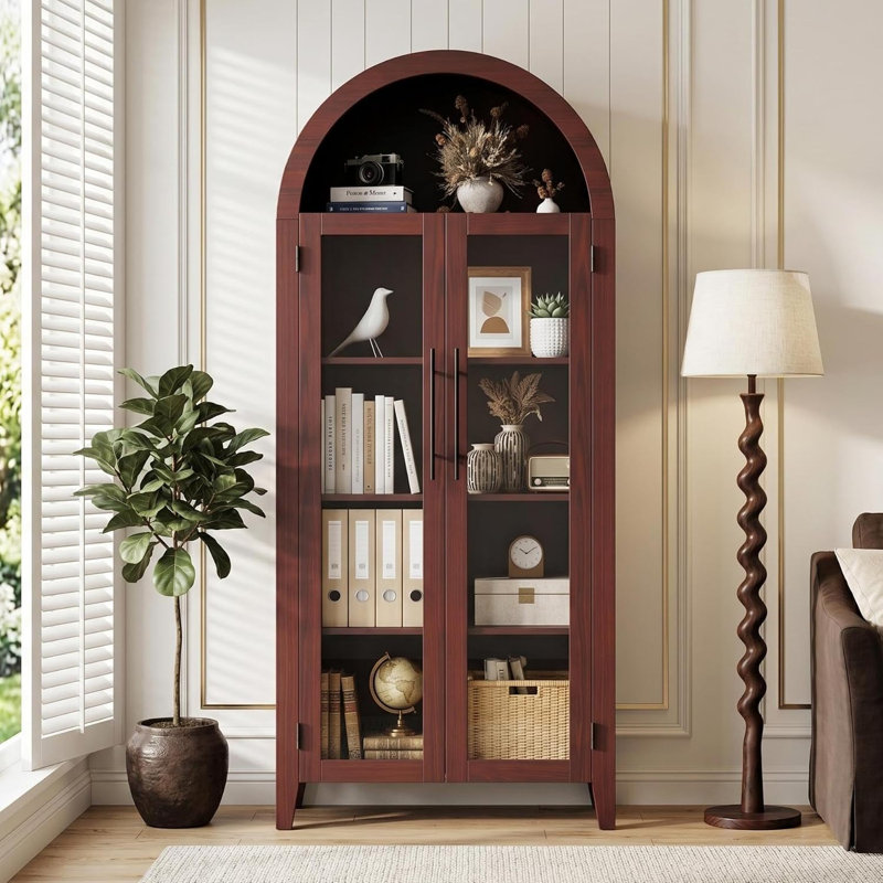 Arched Cabinet with Glass Doors, Walnut