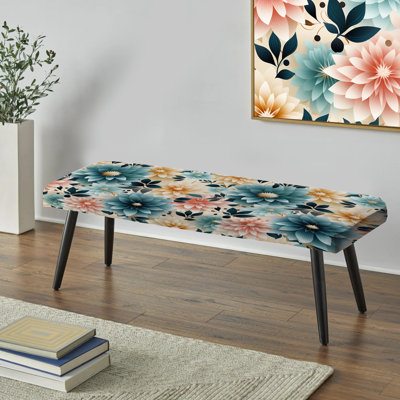 Élégance florale bleue et rose - banc rembourré noir floral