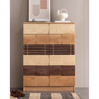 Japanese-style lattice-patterned white oak solid wood shoe cabinet