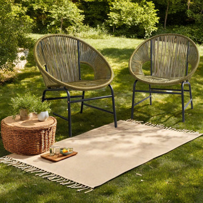 Durable Green Patio Dining Chairs, Pe Rattan Iron, Modern Outdoor Comfort
