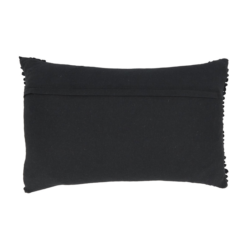 Black Textured Woven Diamond Cotton Throw Pillow Cover