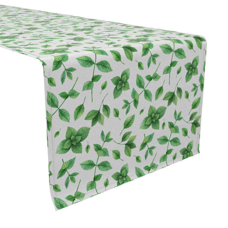 Table Runner, 100% Cotton, 16X72", Mint Leaves