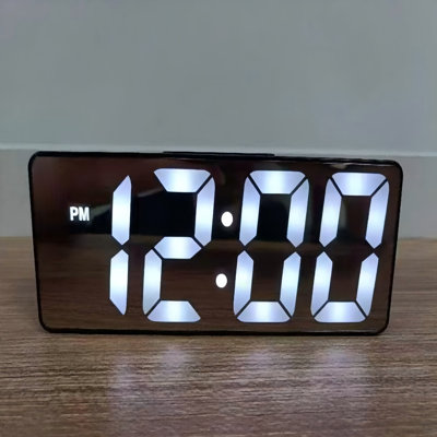 Mirror LED Digital Alarm Clock with Snooze, Adjustable Brightness Electronic Desk Clock Displays Time Date & Temperature, 12/24 Hour Format Battery Powered Clock for Bedroom Living Room Office, Batteries Excluded