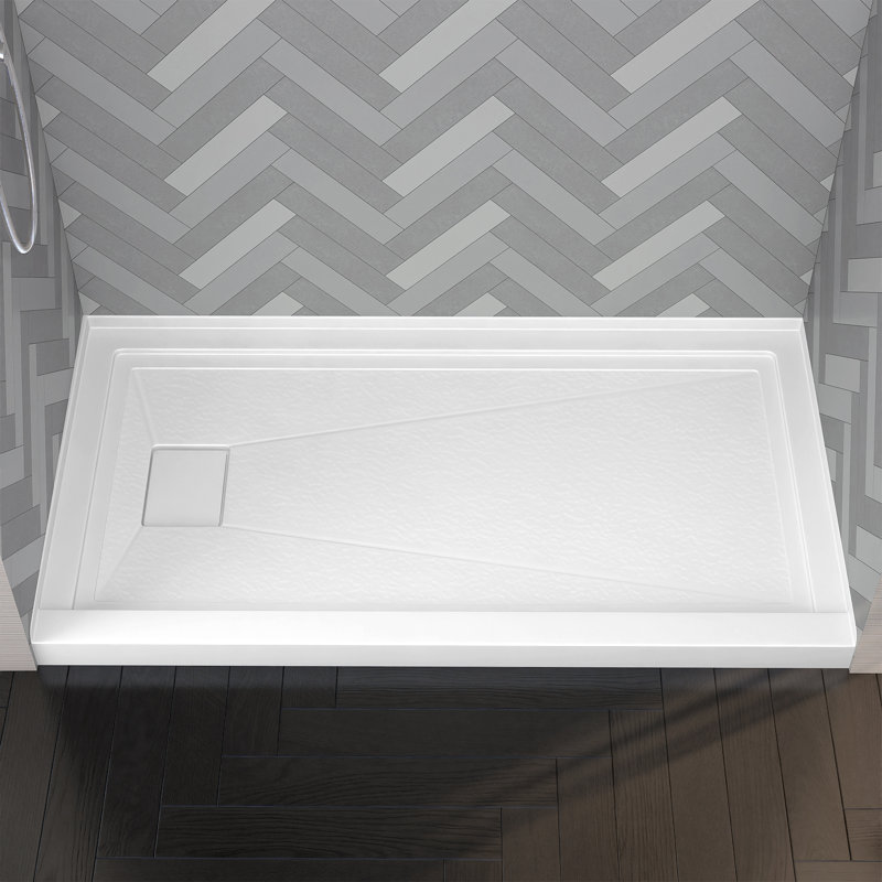 Base de bac de douche en acrylique 60 "l 60" x P 32 "à seuil simple avec couvercle de drain rectangulaire, Left