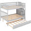 Lit superposé double avec lit gigogne et escalier, construction en bois de pin massif gris, 3 lits flexibles, rangement supplémentaire, chemin de montée sécuritaire, structure d'escalier double / simple fournie avec assemblage simple, option-130040779