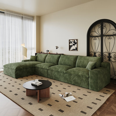Canapé modulaire de 135 po en velours côtelé, structure double couche, coussin de siège amovible, aucun assemblage requis, convient au salon, à la chambre à coucher, à la salle de conférence, à un appartement, vert