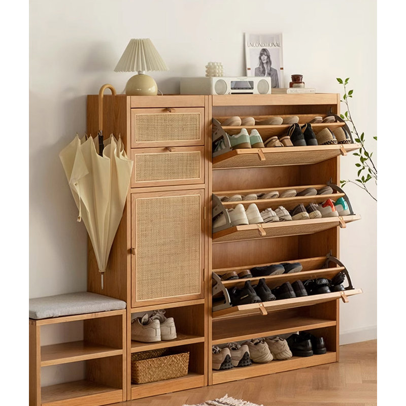 68.11" Brown Rectangular Solid Wood Shoe Storage