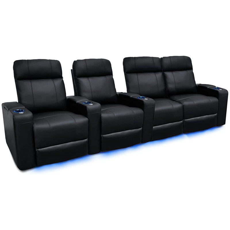 Siège de cinéma en cuir véritable de 124 po de largeur avec porte-gobelet