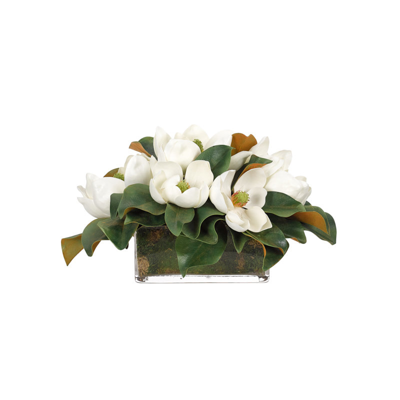 Magnolia Floral Arrangement in Planter, 6.5" H x 8" W x 7" D