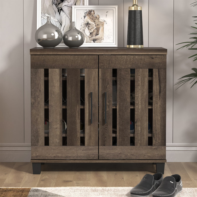 Banos 12 Pair Shoe Storage Cabinet, Dark Dusty Oak