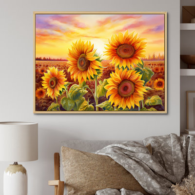 «Burning Sunset Sunflowers Field» sur toile
