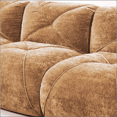 2-Seater Tufted Sofa Couch With Soft Velvet, Ergonomic Design, High Density Sponge, Anti-Slip Bottom, No Assembly Required, Ideal For Living Rooms, Camel