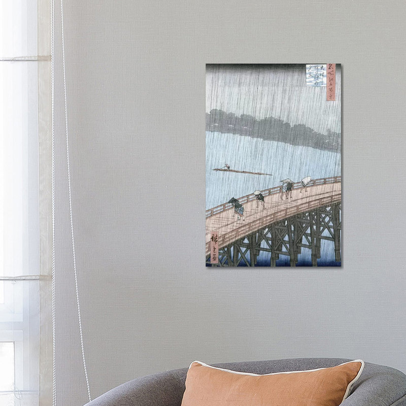 Sudden Shower Over Shin-Ohashi Bridge And Atake by Utagawa Hiroshige - Wrapped Canvas Print