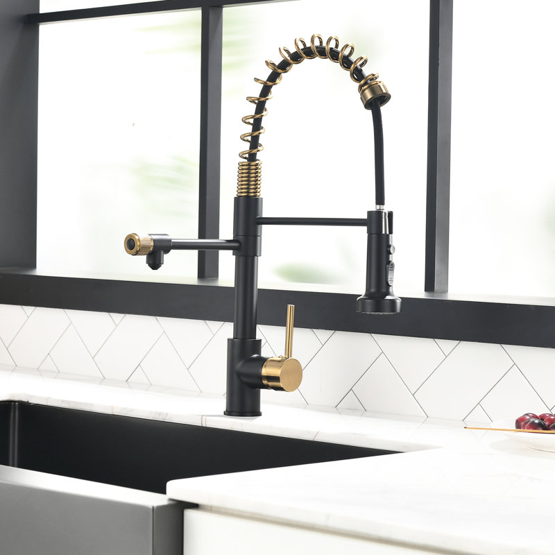 Robinet purificateur d'eau pour évier de cuisine - Robinet rétractable noir et nickel moderne au design contemporain avec finition