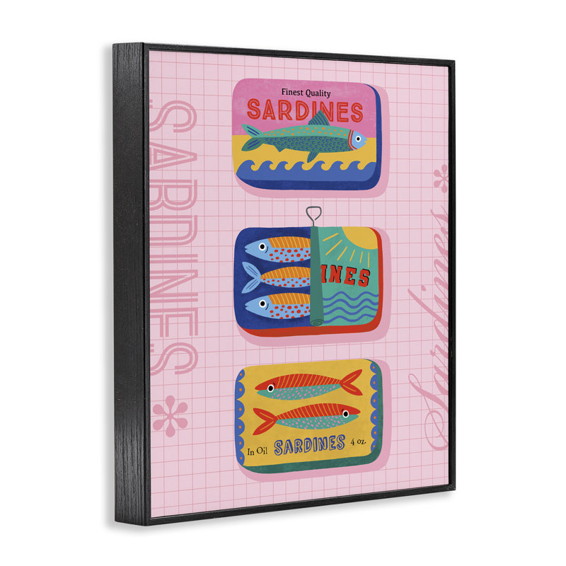 Vive sardine peut dessiner, estampe numérique par Nina Seven, Giclée encadrée noir minuit, H 20 po x l 16 po