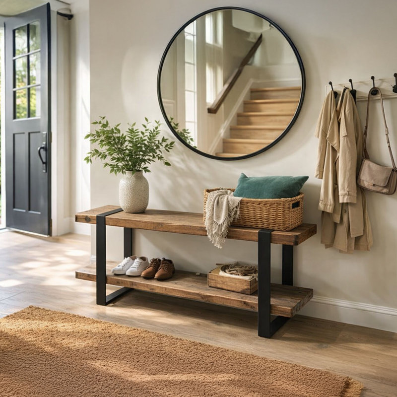 Modesto 48-Inch Solid Wood Entryway Bench with Storage Shelf