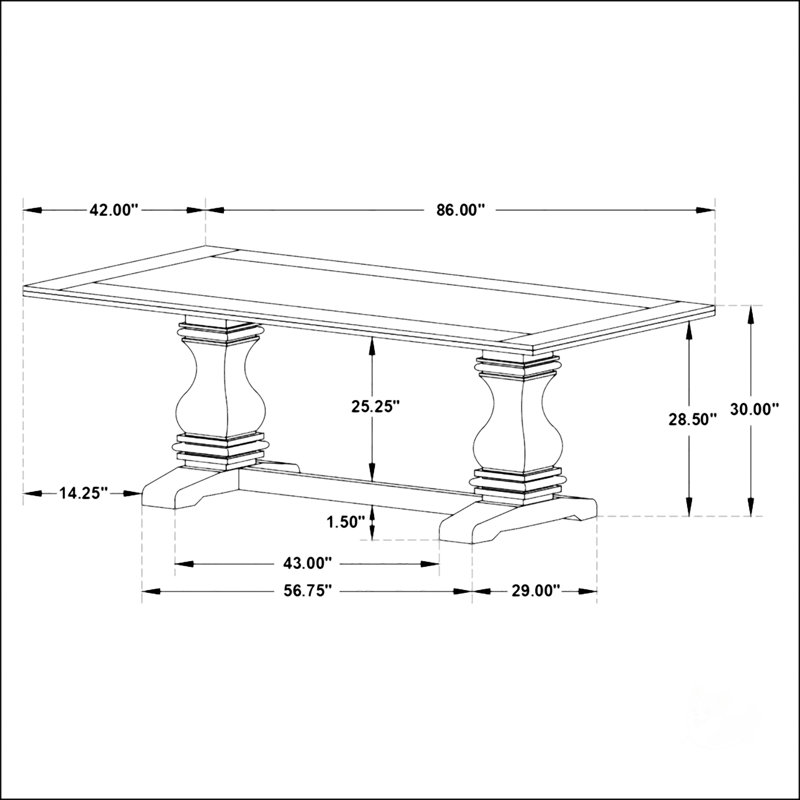 Table à manger rectangulaire à double piédestal