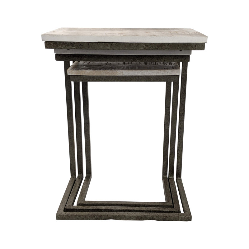 Kendrik 23.5" H x 18" W Solid Wood C-Table Nesting Tables, Natural Driftwood, Aged Iron