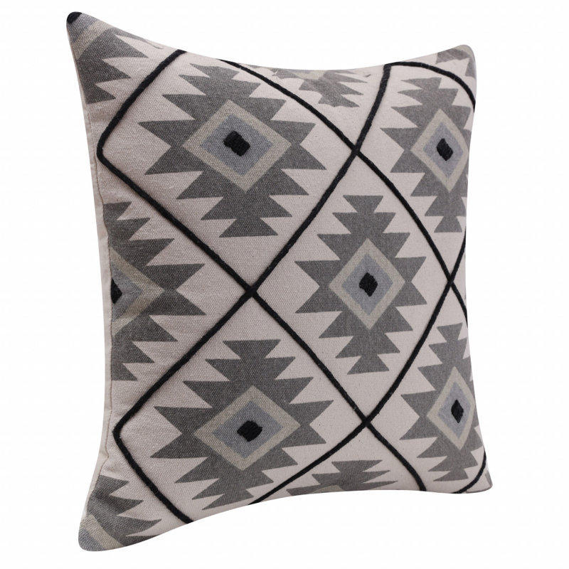 Geometric 100% Cotton Throw Square Pillow Cover, Gray/Black, Pillow Cover Only - No Insert