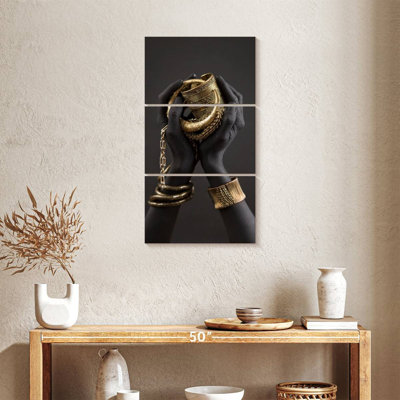 People, femme africaine, mains dorées sur toile, ensemble de 3 pièces
