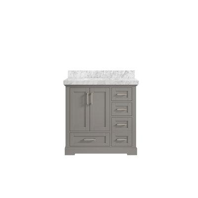 Boston 36 In. W X 22 In. D Center Sink Bathroom Vanity In Elephant Skin Gray With 2 In. Carrara Marble