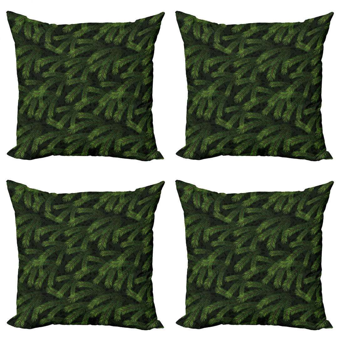 Ambesonne Winter Throw Pillow Cushion Case Pack Of 4, Vivid Fir Pine Branches Trees Coniferous Trees Evergreen Nature Forest, Modern Accent Double-Sided Digital Printing, 24", Green Dark Green Caramel (Set of 4) Ambesonne 