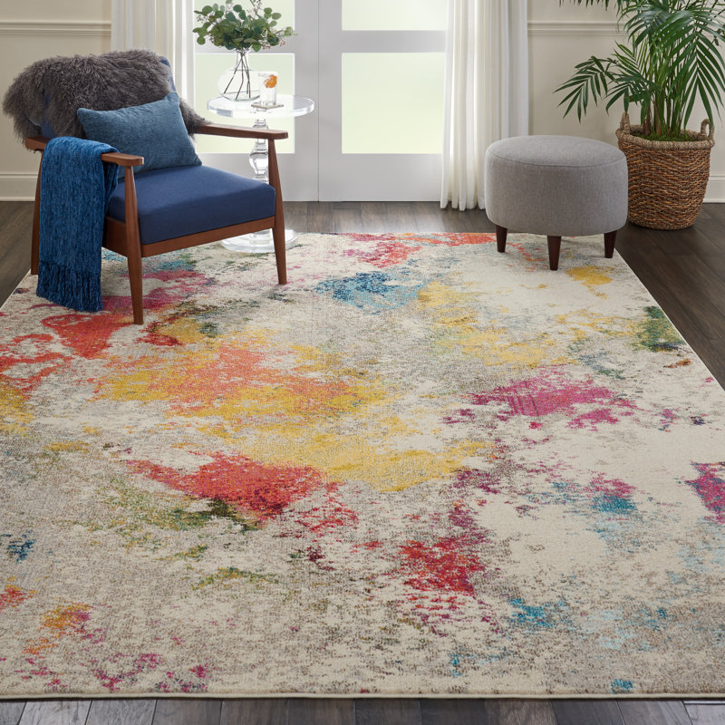 Tapis contemporain contemporain ivoire, Rectangle 9 pi x 12 pi