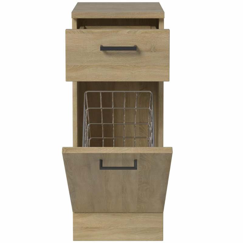 Wood Cabinet Laundry Hamper, Natural/Black