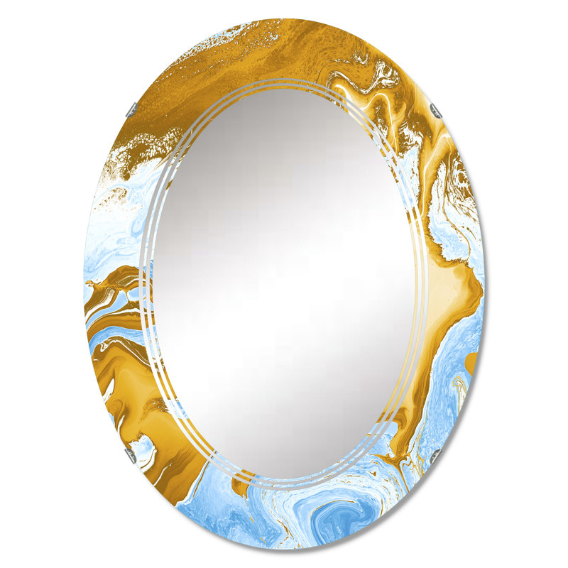 Blue and Gold Marble Waves - Miroir mural moderne, 36 po x 24 po