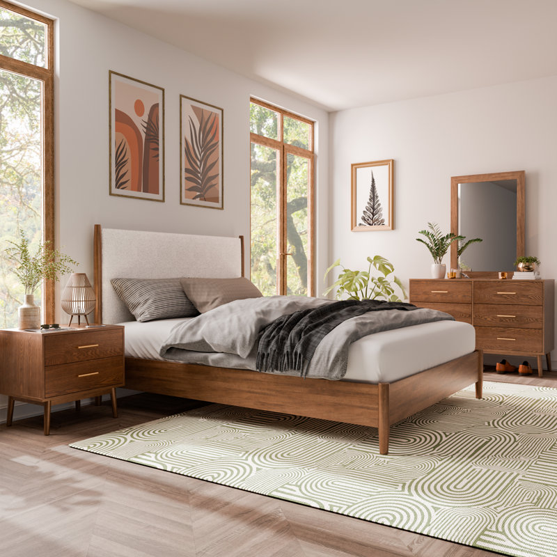 Nevio Cottingham Bedroom Set, Grand lit, Ensemble de 4 pièces : lit, table de chevet, comm