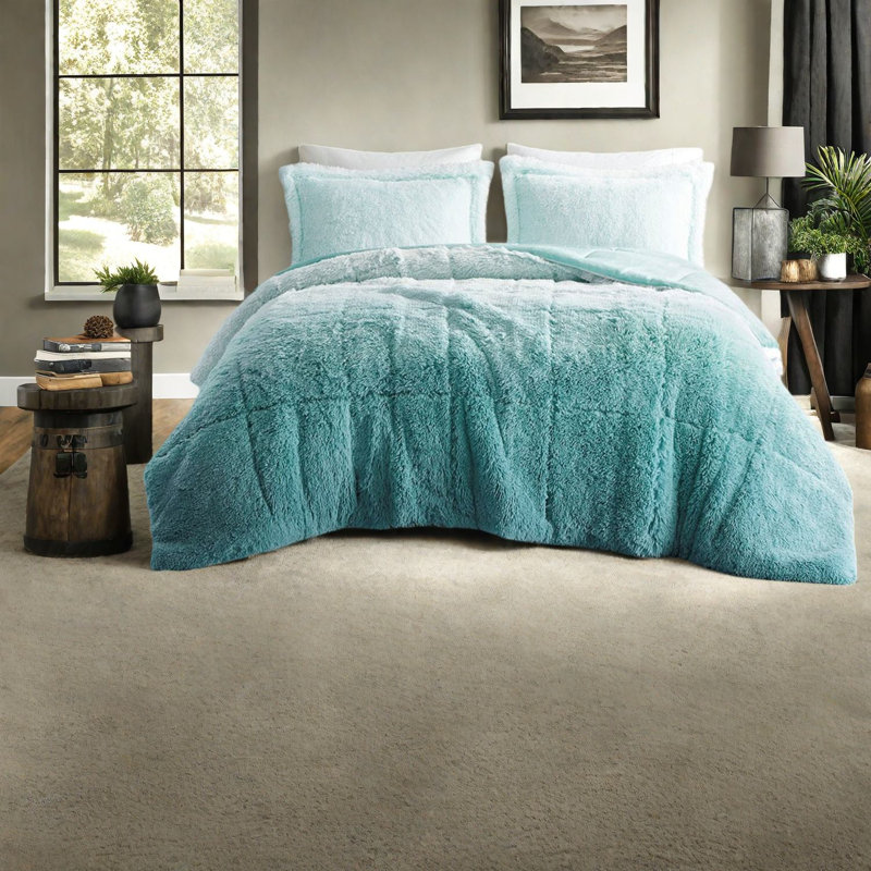 Cozy Aqua Polyester Bedding Set, Modern Ombre Design For Home