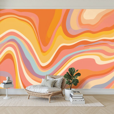 Wall Mural Peel and Stick Wallpaper Groovy retro seamless Disco wavy rainbow for trendy funky prints Self-Adhesive Removable Contact Paper Wall Decor for Living Room Bedroom 100"H x 144"W